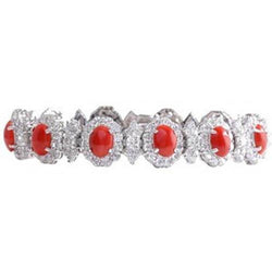 23.25 Ct Red Coral And Diamonds Ladies Bracelet White Gold 14K