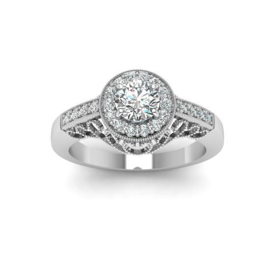 2.35 Carats Round Cut Diamonds Antique Style Wedding Ring White Gold Halo Ring