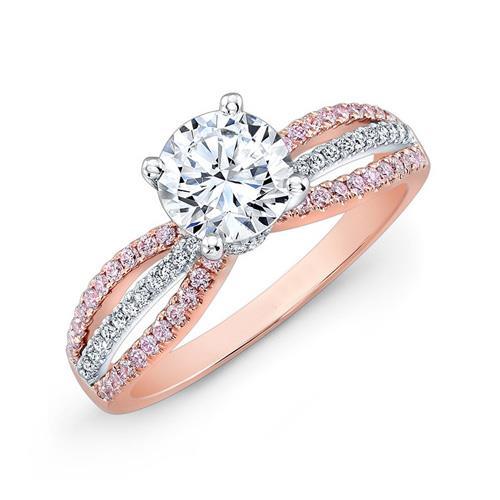 Rose Gold High Quality Twisted Sparkling Solitaire Ring with Accents White Gold Diamond