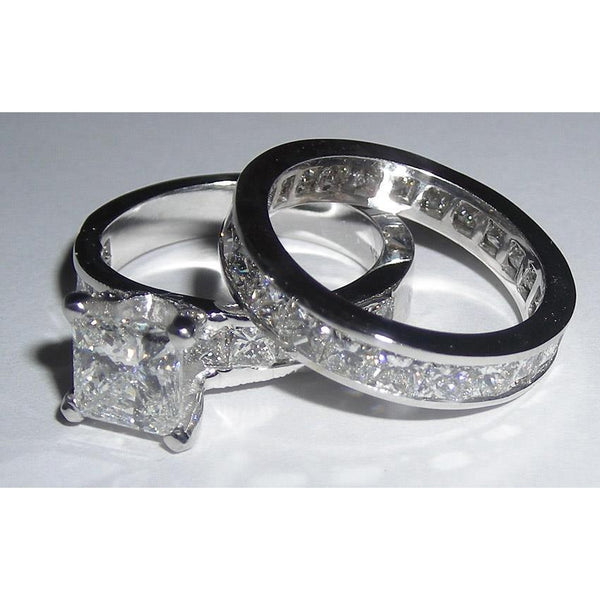 Engagement Ring Set 2.51 Carats Princess Cut Pave Diamond Engagement Ring Set