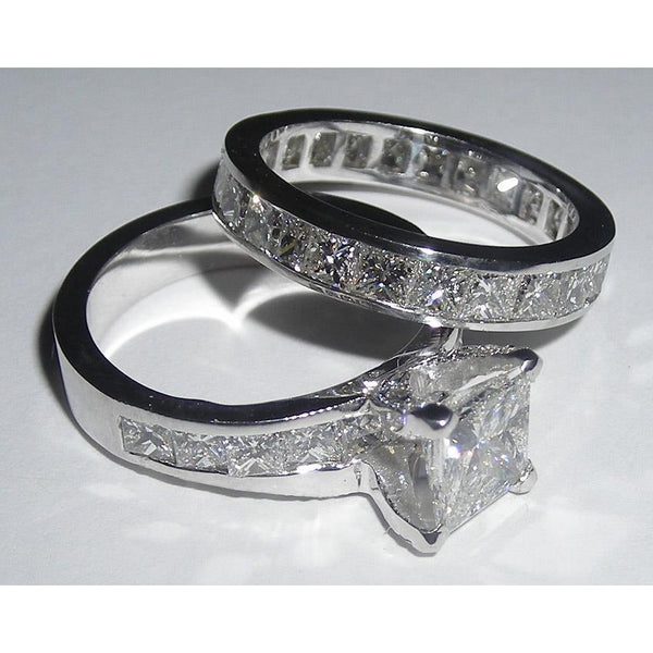 2.51 Carats Princess Cut Pave Diamond Engagement Ring Set Engagement Ring Set