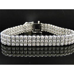 24 Carats Round Three Row Natural Earth Mined Diamond Men Bracelet White Gold 14K