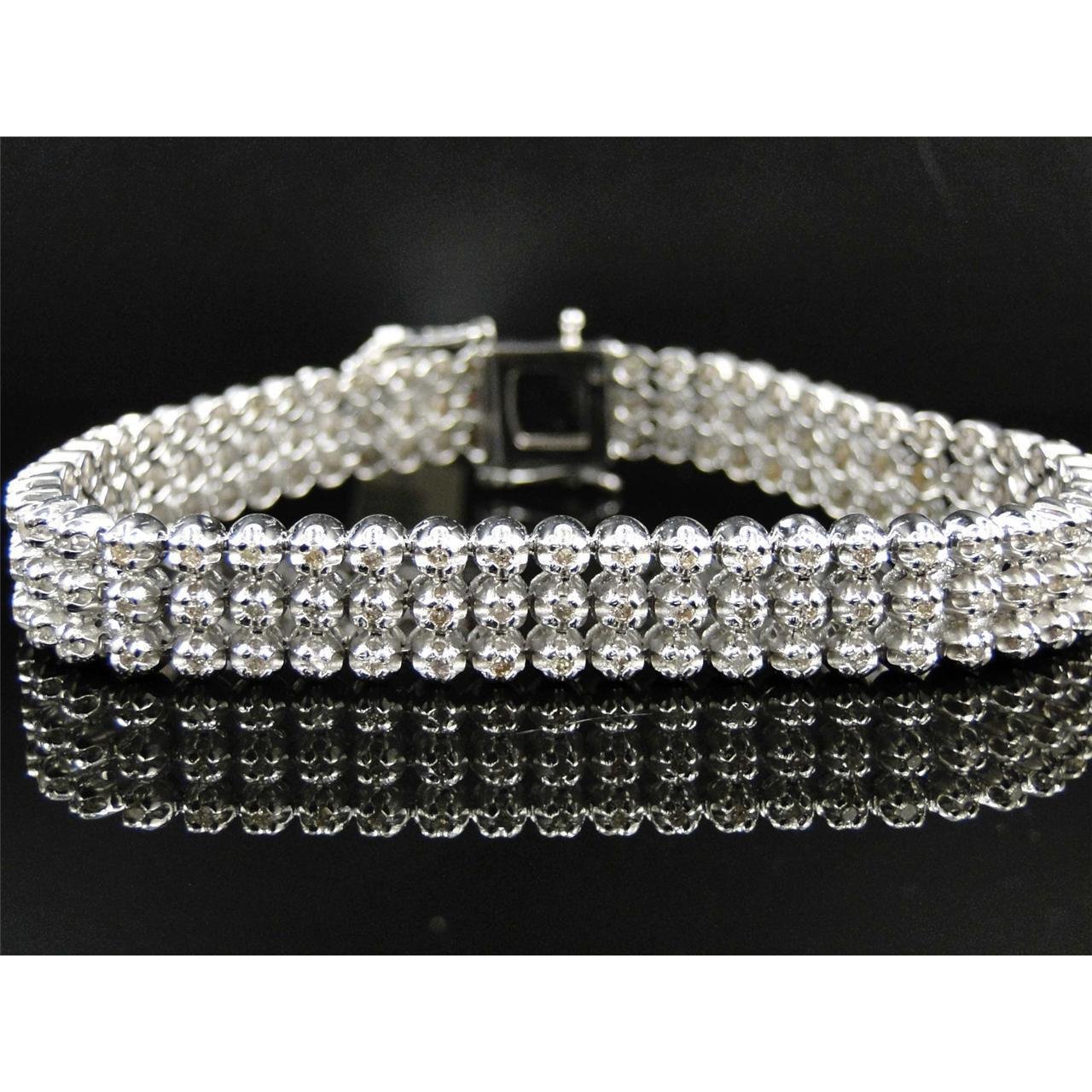 24 Carats Round Three Row Diamond Men Bracelet White Gold 14K Mens Bracelet