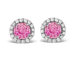 2.40 Ct Pink Sapphire And Diamond Stud Earring Halo White Gold 14K