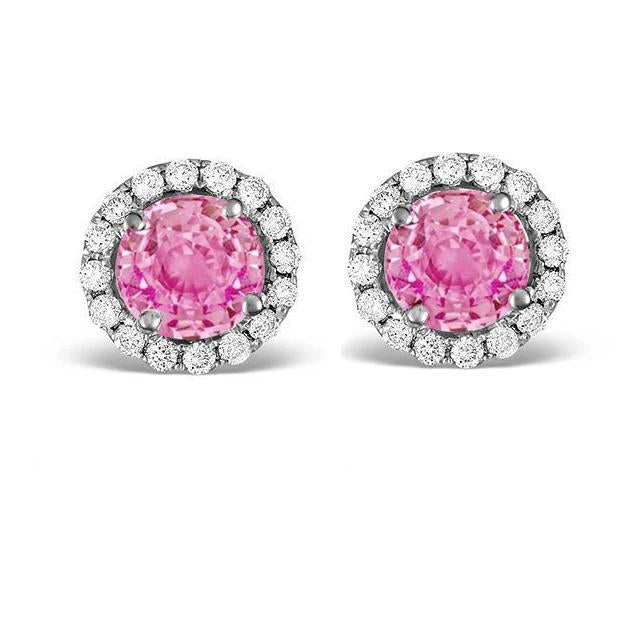  Pink Sapphire And Diamond Stud Earring Halo White Gold  Gemstone Earring