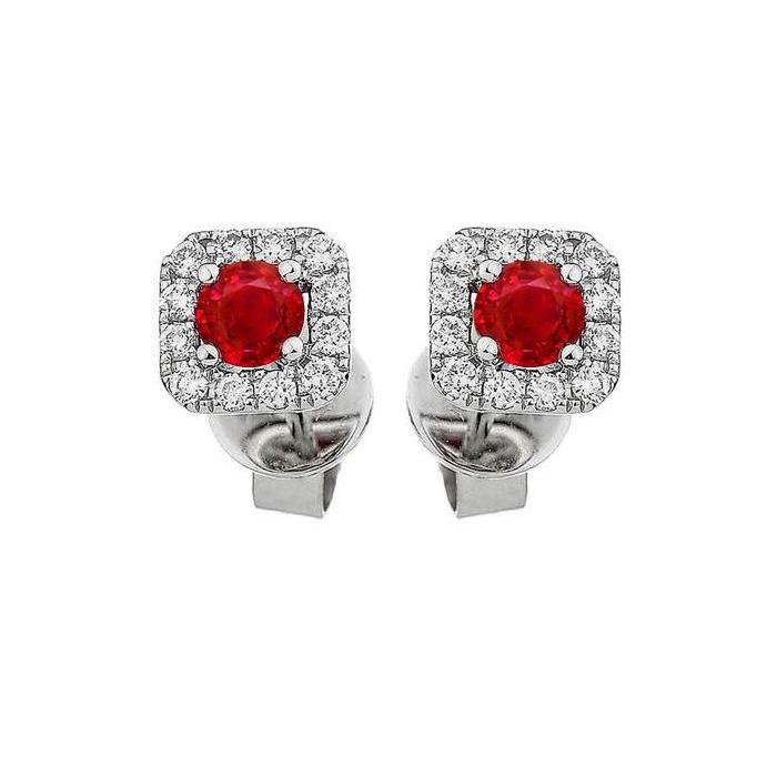   Women Jewelry   Red Ruby And Round Cut Diamond Stud Halo Earring White Gold   Gemstone Earring