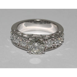 2.40 Carat Round Diamond White Gold Solitaire Ring With Accents