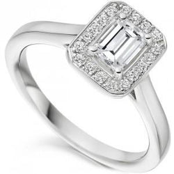 2.40 Carats Emerald And Round Cut Natural Earth Mined Diamond Halo Engagement Ring