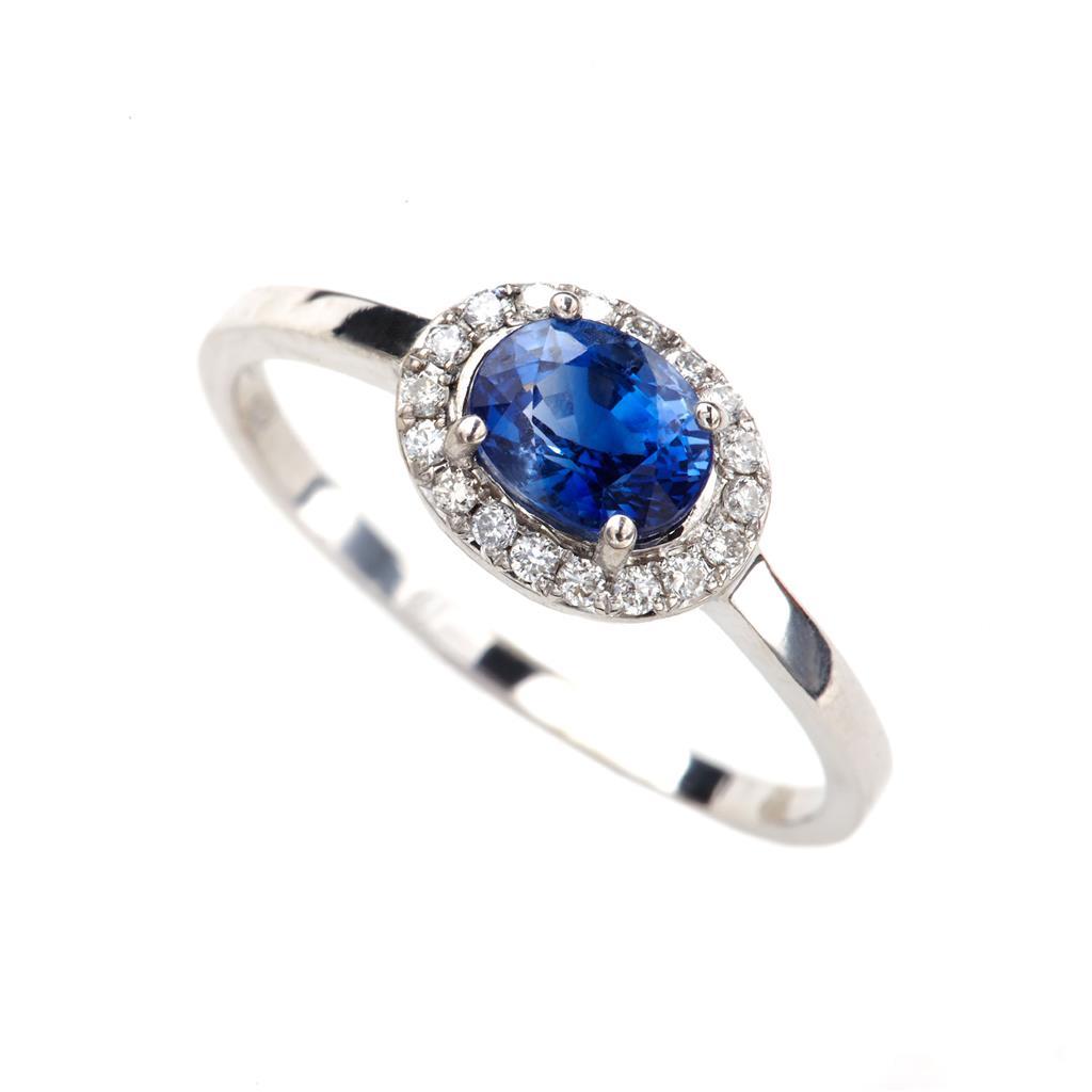 2.40 Ct Oval Ceylon Sapphire And Diamond Ring White Gold 14K Gemstone Ring