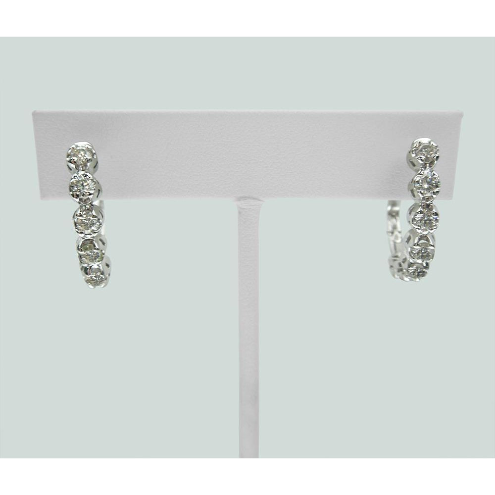 Fancy Brilliant Round Diamond Lady Hoop Earring Solid White Gold 