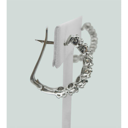  Brilliant Round Diamond Lady Hoop Earring Solid White Gold 