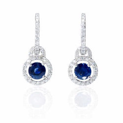 2.44 Ct Sri Lanka Sapphire And Diamond Dangle Earrings White Gold 14K