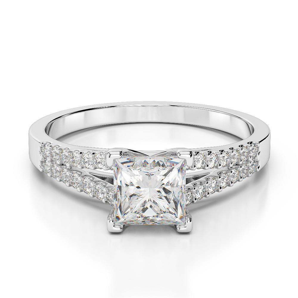  Princess And Round Cut Diamonds Wedding Ring  White Gold Solitaire Ring with Accents