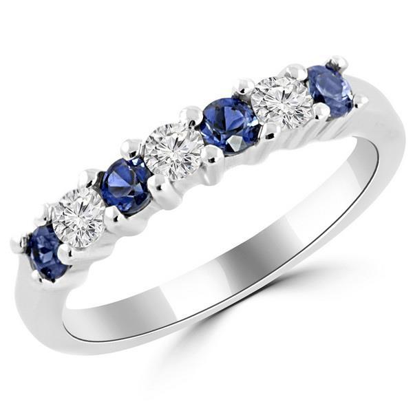2.45 Ct Round Sri Lanka Sapphire Diamond Wedding Band Gemstone Ring