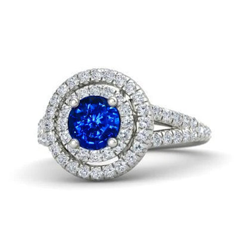 Ladies  Sri Lankan Sapphire And Diamond Engagement Ring