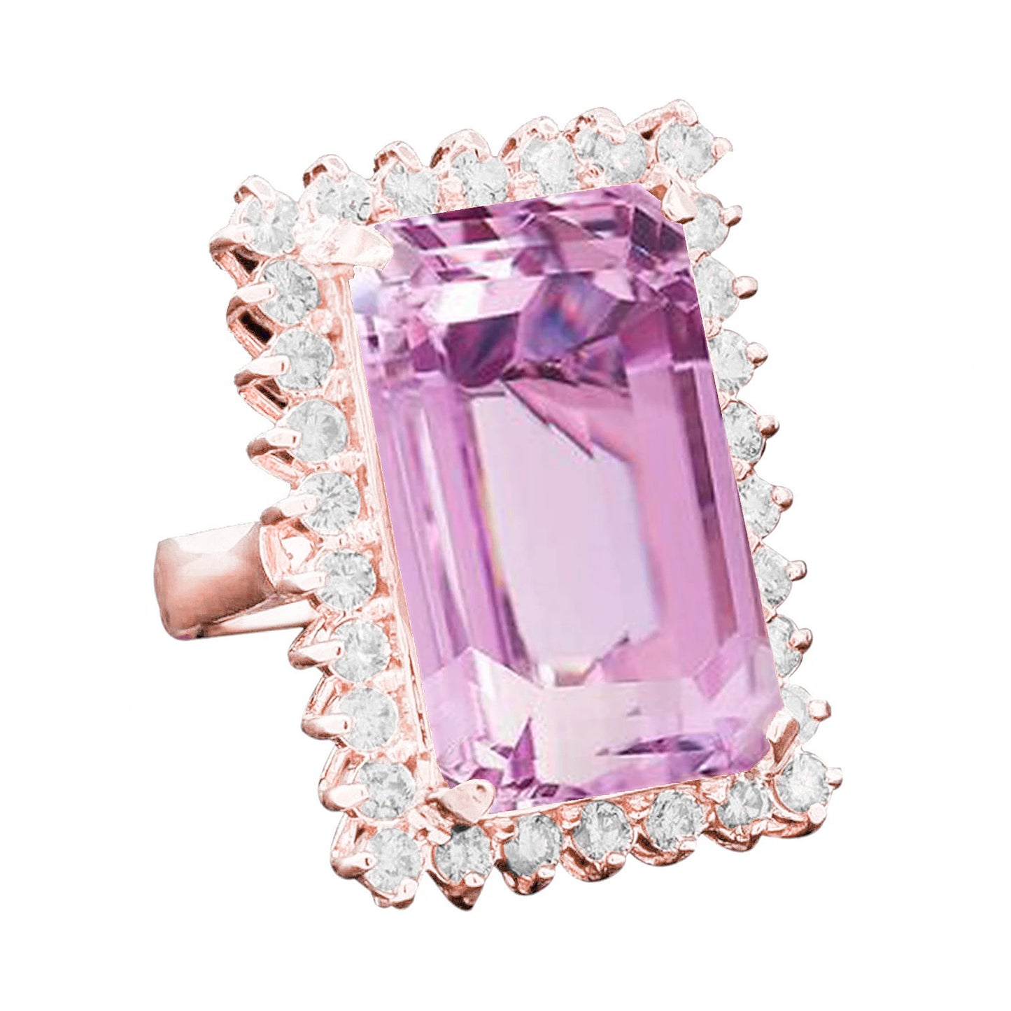  High Quality  Kunzite With Diamonds Ring Prong Set Rose Gold