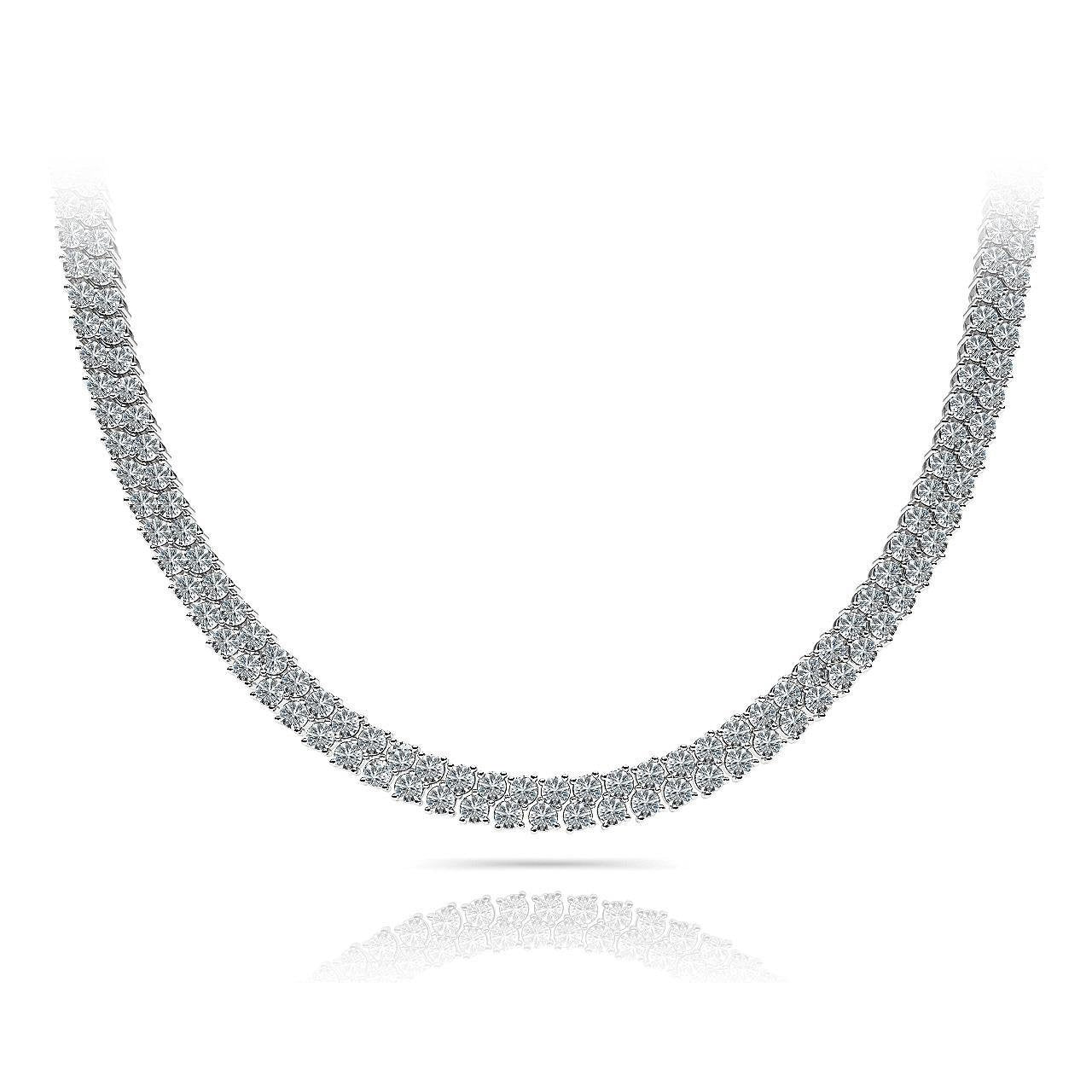 24 Ct Prong Set Round Mined Diamond Checkerboard Tennis Necklace White Gold 14K