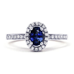 2.50 Carats Ceylon Blue Sapphire And Diamonds Ring White Gold 14K