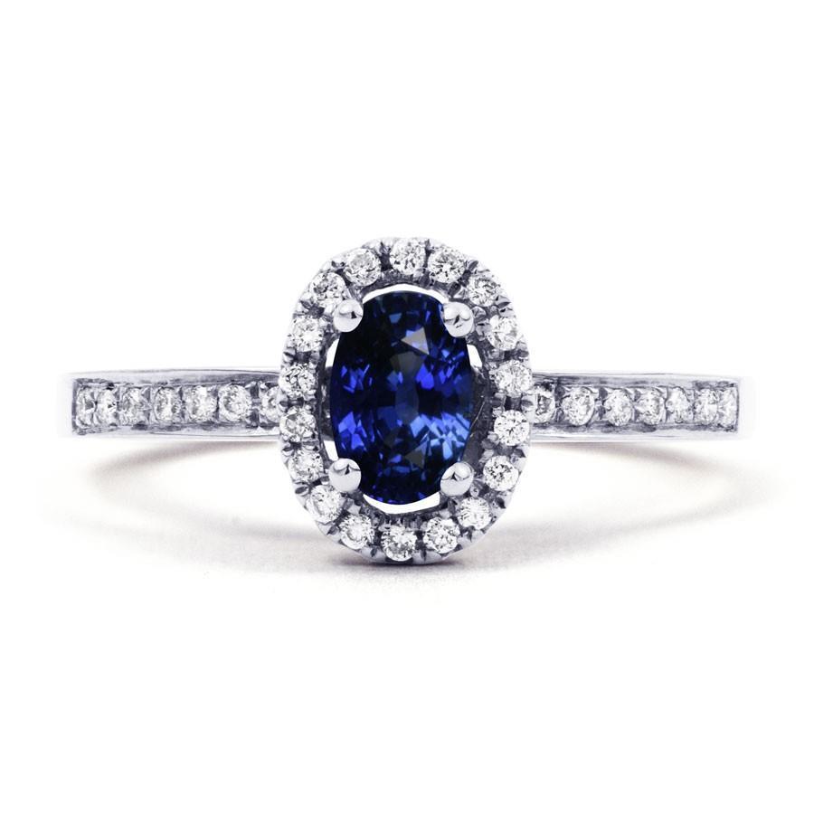 2.5 Carats Ceylon Blue Sapphire And Diamonds Ring White Gold 14K Gemstone Ring
