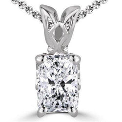 2.5 Carats Radiant Cut Diamond Necklace Pendant White Gold 14K