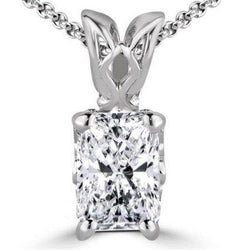 2.5 Carats Radiant Cut Natural Diamond Necklace Pendant White Gold 14K