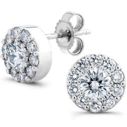 2.5 Carats Round Cut Halo Diamond Stud Earring Solid White Gold