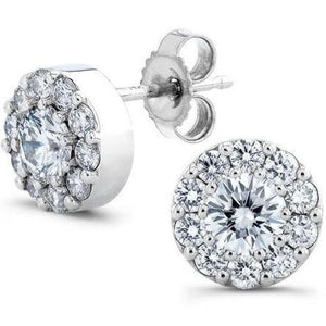 Round Cut Halo Diamond Stud Earring Solid White Gold Halo Stud Earrings