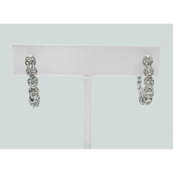 Fancy Brilliant Round Diamond Lady Hoop Earring Solid White Gold 