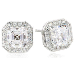 2.45 Carats Halo Stud Earrings Asscher And Round Natural Earth Mined Diamond
