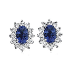 2.50 Carats Oval Blue Natural Earth Mined Diamond Stud Earrings White Gold 14K
