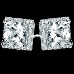 2.70 Ct Princess And Round Halo Diamond Stud Earring 14K White Gold