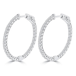2.5 Ct Round Cut Natural Earth Mined Diamonds Ladies Hoop Earrings White Gold