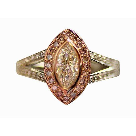   Fancy Lady’s Diamond Halo Gemstone Ring Two Tone Gold Jewelry Gemstone Ring