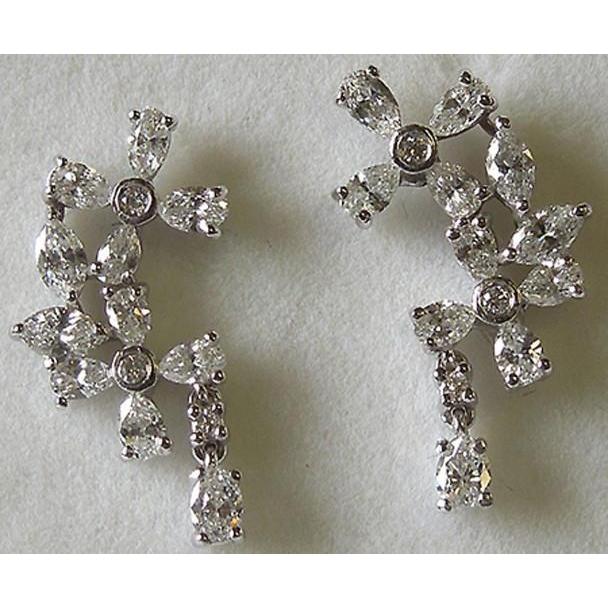 2.50 Carat Pear & Round Diamonds Chandelier Earring Pair Dangle Lady Earring Dangle Earrings