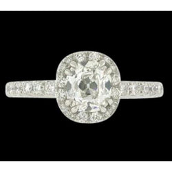 Natural  2.50 Carats Antique Style Halo Cushion Diamond Ring White Gold 14K