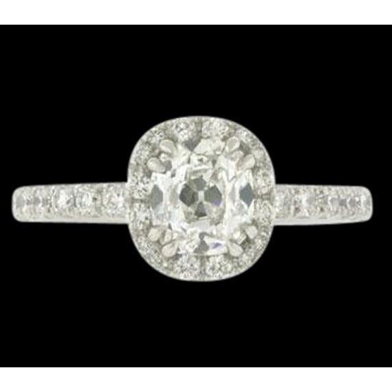 2.50 Carats Antique Style Cushion Diamond Ring Halo Platinum Halo Ring