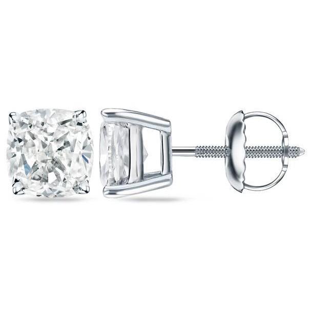 natural cushion diamond 2.50ct earring front view
