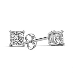 2.50 Carats Diamond Stud Earrings Princess Cut White Gold 14K