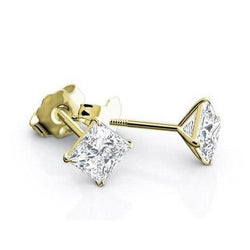 2.50 Carats Diamonds Studs Earrings Princess Cut 14K Yellow Gold