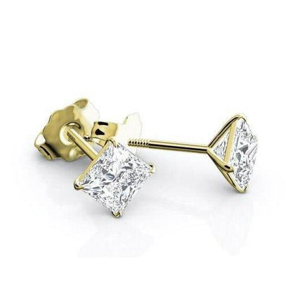  Diamonds Studs Earrings Princess Cut  Yellow Gold Stud Earrings