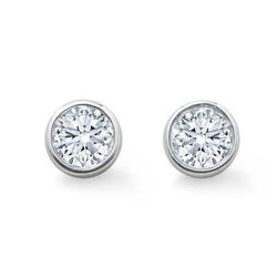 Round Cut Diamond Stud Earrings Bezel Set 2.50 Carat White Gold 14K