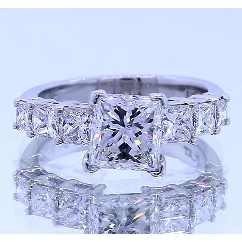 Princess Cut Diamond Engagement 4 Prong Setting Solitaire Ring with Accents