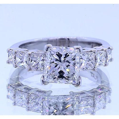 Princess Cut Diamond Engagement 4 Prong Setting Solitaire Ring with Accents