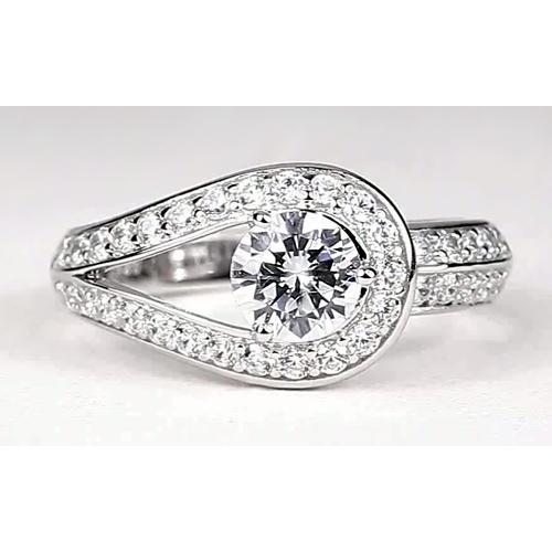 2.50 Carats Round Diamond Ring Unique Shank Style White Gold 14K Engagement Ring