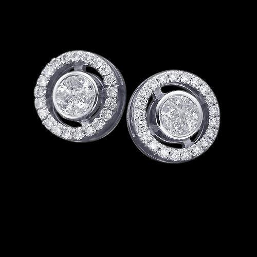 Womans Round Halo Diamond Studs Earring Pair White Gold 