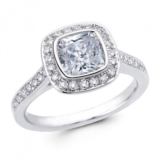 2.50 Carats Solitaire With Accent Diamonds Wedding Ring Wg 14K Halo Halo Ring