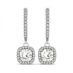 2.50 Carats Sparkling Cushion & Round Diamonds Dangle Earrings