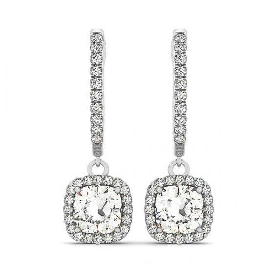 2.50 Carats Sparkling Cushion & Round Diamonds Dangle Earrings Dangle Earrings