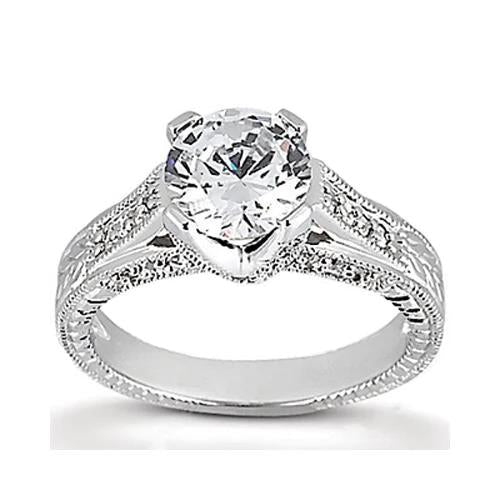 Antique Fancy Lady’s  Style White Elegant Gold Engagement Round Diamond Engagement Ring White Gold 14K Engagement Ring