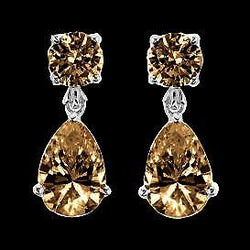 2.50 Ct Brown Pear & Round Diamonds Dangle Earrings